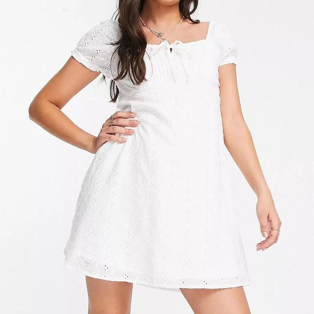 Hollister Eyelet Puff Sleeve Mini Babydoll Dress - Picture 2 of 7